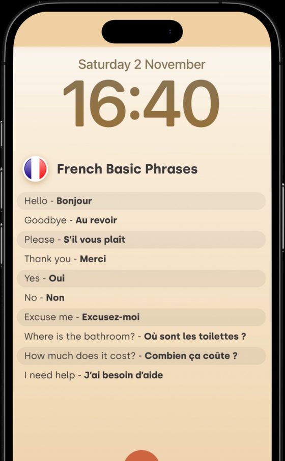Phrase Path French phrases on a phone lock screen